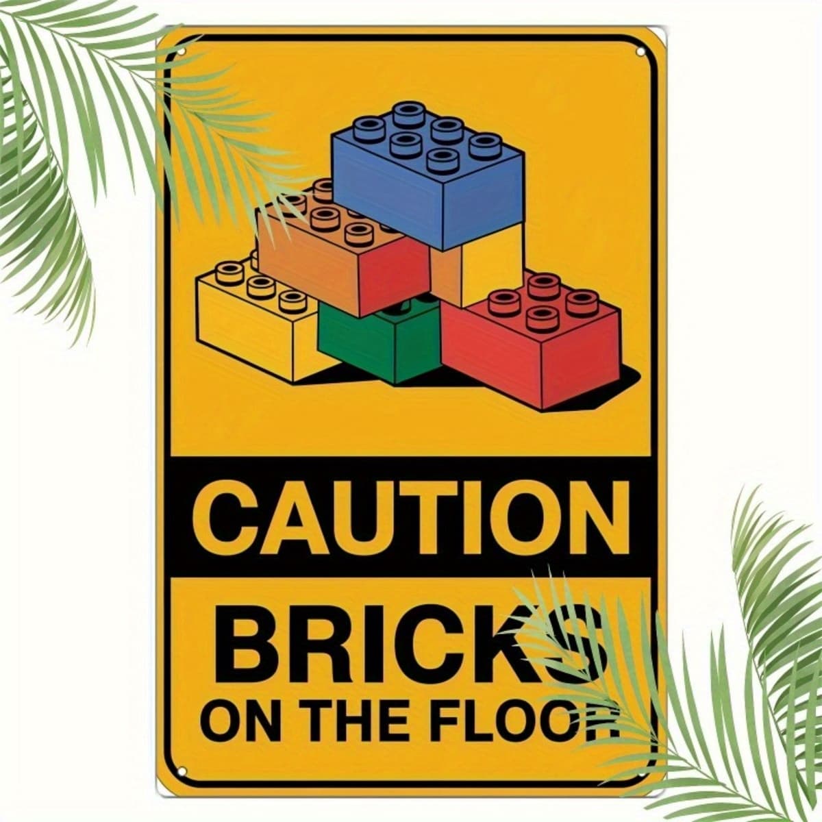 TEMU 1pc Retro Building Block Warning Sign "caution Bricks " - Heavy-duty Iron Metal Indoor/outdoor Sign With Design, For Home, Christmas, Valentine's & ' Play Areas (colorful Brick Floor Hazard