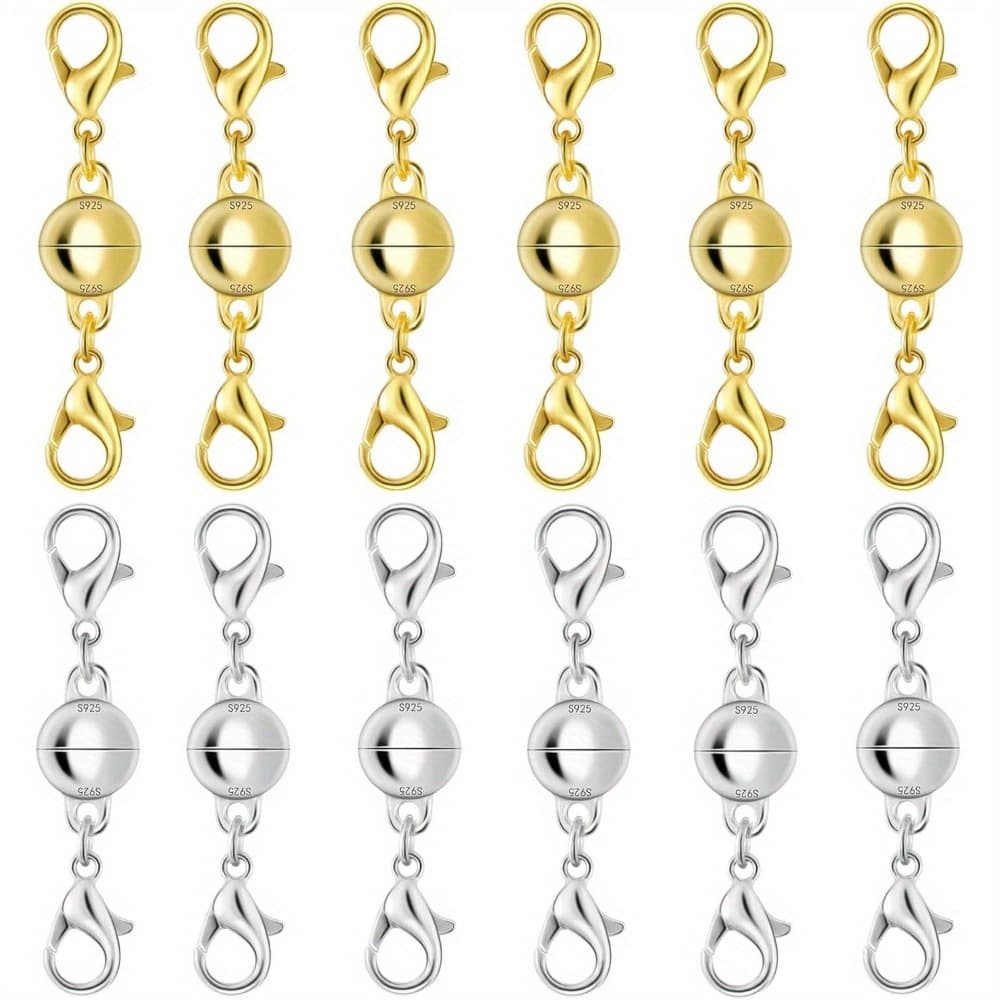 TEMU 925 Silvery Double Lobster Magnetic Necklace Clasps, Magnetic Necklace Clasps And Closures, Double Lobster Clasp Magnetic Jewelry Clasps For Necklaces