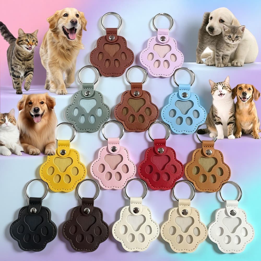 TEMU 14pcs Dog Hair Keychain, 14 Colors Cute Paw Shaped Keepsake Keychains, Cat Hair Keychain, Pu Leather Pet Hairs Collector Holder