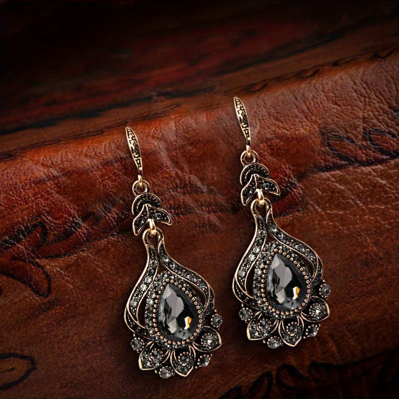 TEMU A Pair Of Vintage Bohemian Style Floral Inlaid Tassel Earrings Suitable For Daily Parties, Stage Performances, And Formal Occasions