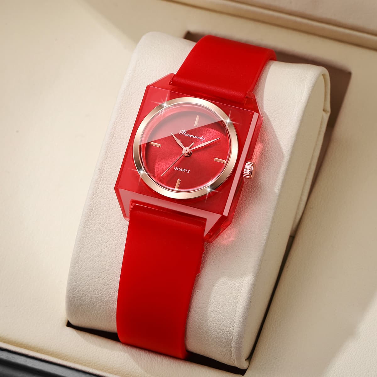 TEMU 1pc Women's Gift Watch Square Dial Silicone Strap College Style Student Sports Quartz Watch, With Occasions (box Not Included)