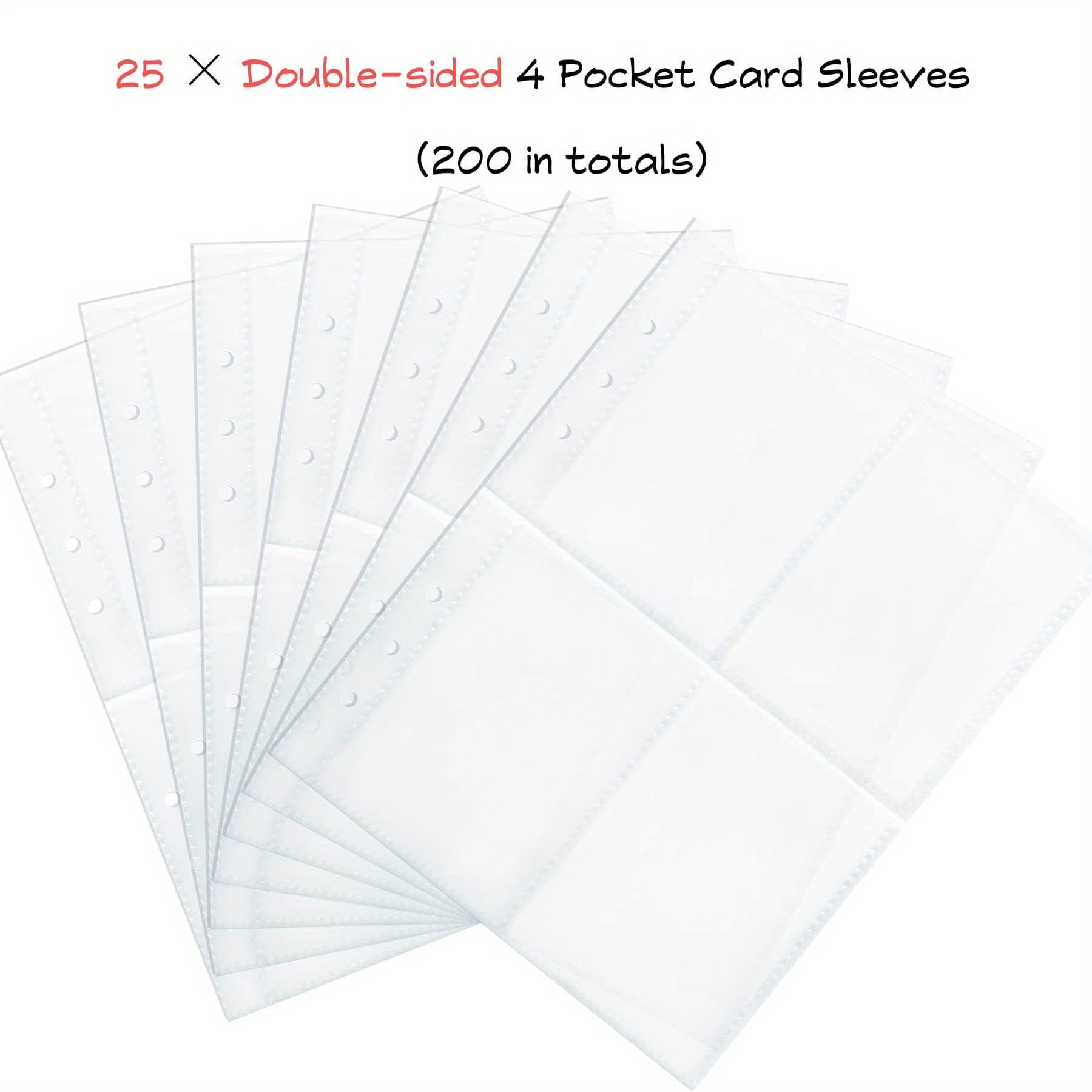 TEMU 200 Pockets Double-sided Page Protector 4 Pockets Top Loading Trading Card Sleeves Fit 6 Ring Binder Holds 2.7"x3.7" Standard Size Cards Kpop Photocard Card Gifts