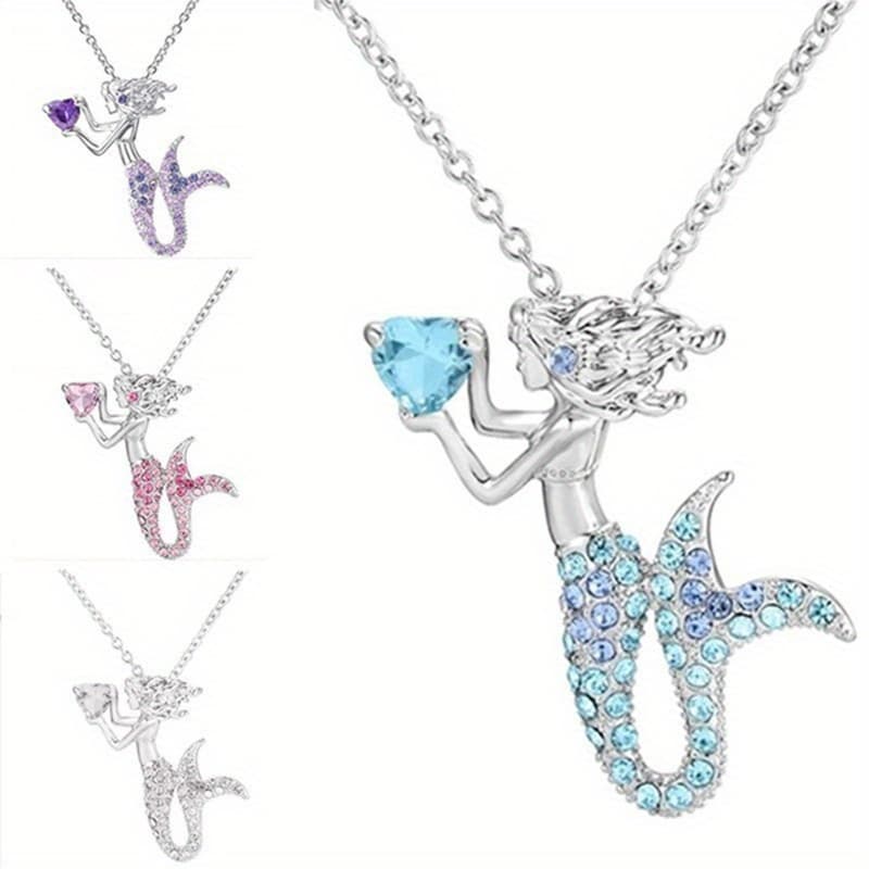 TEMU 4pcs/set Elegant And Fashionable Blue Pink Mermaid Pendant Necklace Valentine's Day Anniversary Gift Jewelry Mothers Day Gifts
