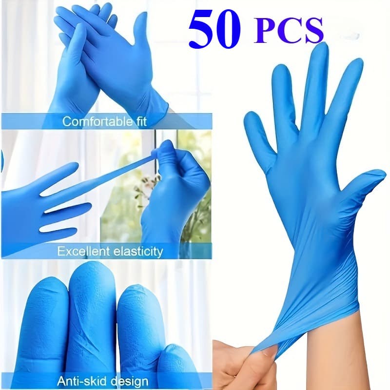 TEMU 50pcs Blue Heavy Duty Nitrile Gloves - Holiday Ready & Essential | Waterproof, Textured Grip For Christmas Prep, , Car Care, Tattoo | Disposable