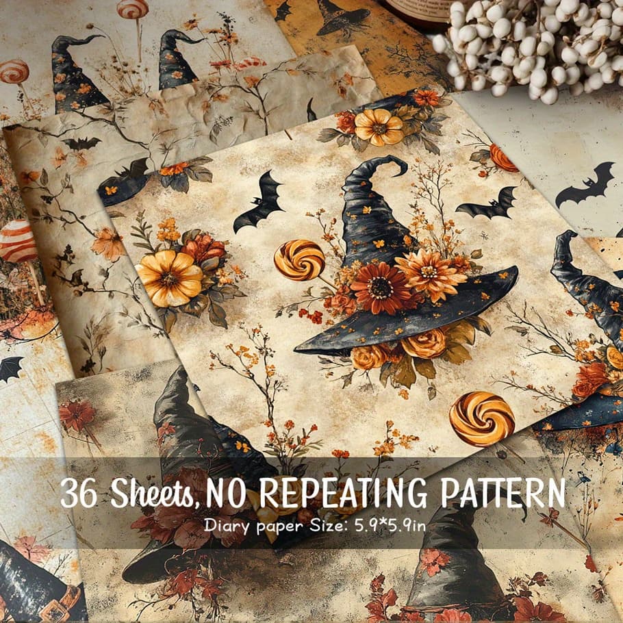 TEMU 36 Vintage Halloween-themed Sheets, Perfect For Backgrounds In A Handmade Grunge Diary And Other