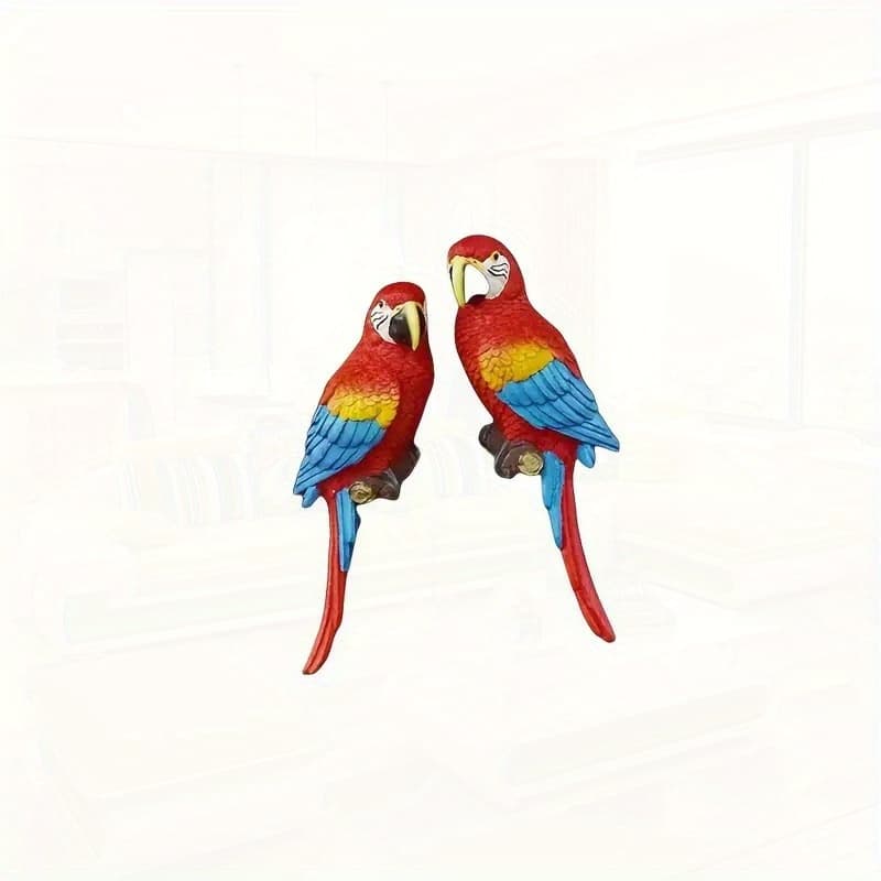 TEMU 2pcs Realistic Parrot Statues - Outdoor/ Hanging Bird Sculptures With Tree & Wall-mounted Resin Figures, Detail For Garden,, Balcony - Low-maintenance Diy Decoration (for Home &)