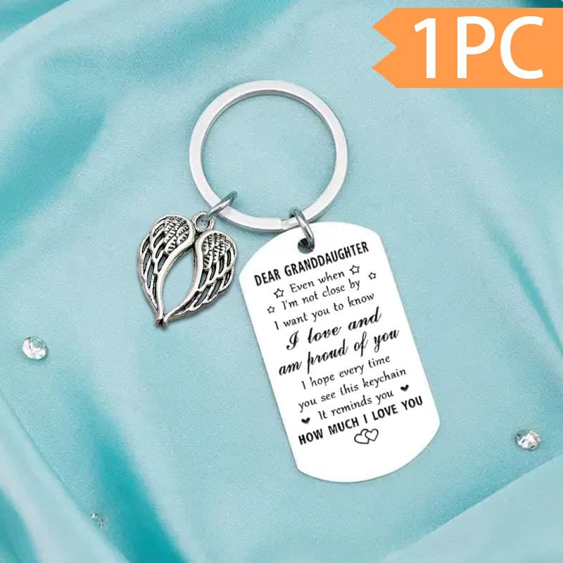 TEMU Granddaughter Keychain - Birthday, Christmas, Gift - Elegant Metallic Wing Pendant With Message - Granddaughter Keepsake From Grandma Or Grandpa - Backpack Charm, Keychain Present -