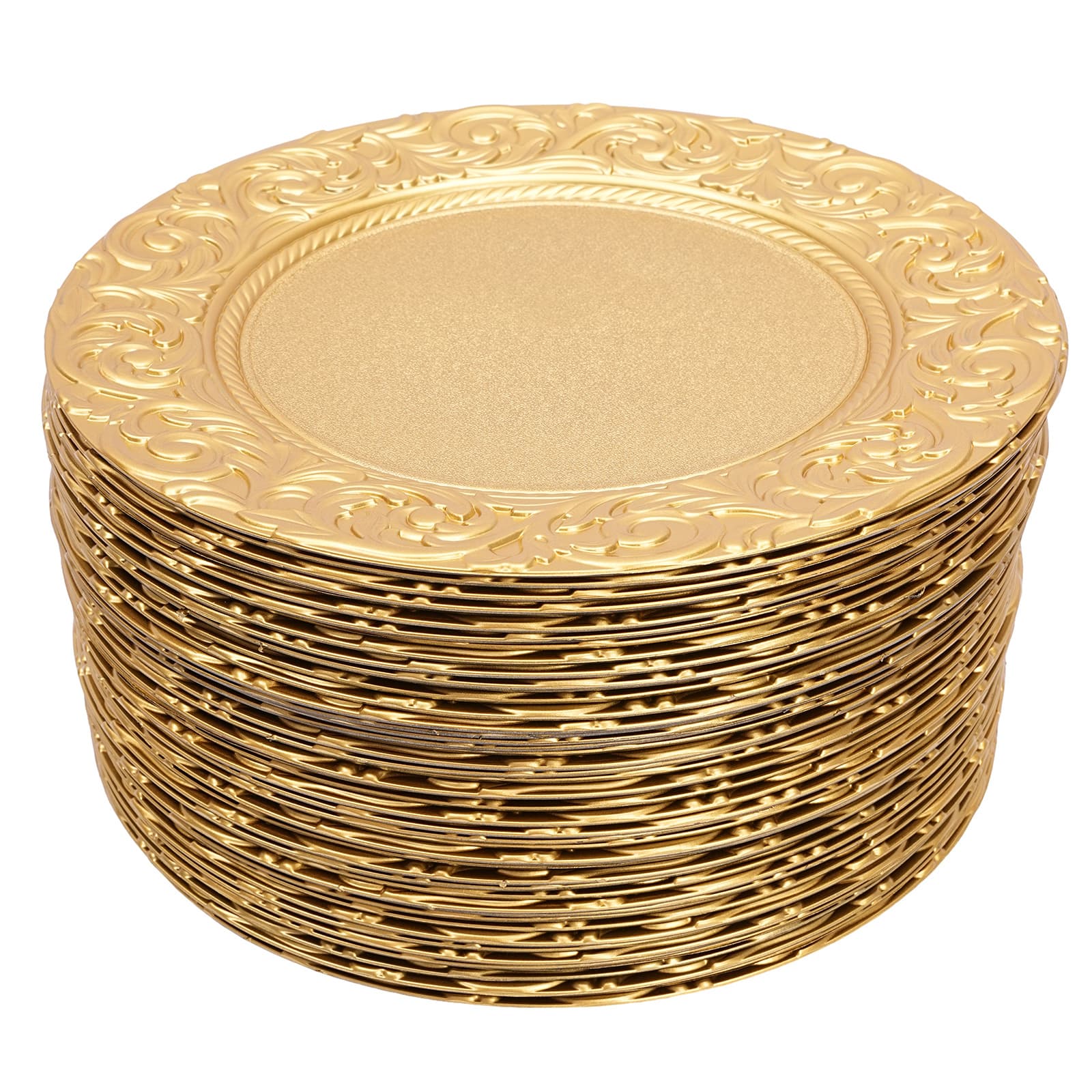 TEMU 100pcs Golden Charger Plates 13 Inch For Wedding, Party, Banquet Decor Elegant Embossed Rim Disposable Pp Plates For Table Setting, Holiday Events & Catering Stackable & Reusable