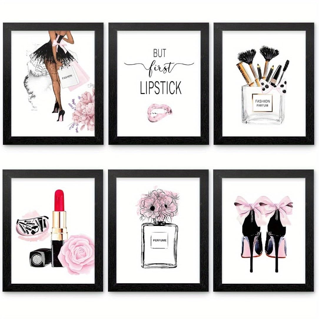 TEMU 2d Flat, 2d Flat, [2d Flat] 6pcs (unframed) Framed Wall Art Prints Makeup Art Pictures Wall Decor Print Poster Modern Room Decor For Bedroom X 10 Inches