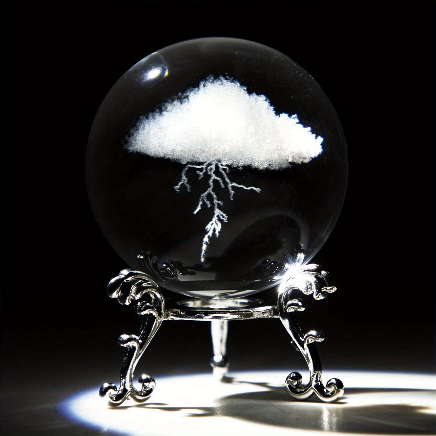 TEMU 60mm (2.3inch) 3d Lightning Cloud Crystal Decorative Ball Paperweight With , Glass Art Engraving Sphere For Home Shui Decoration Ornaments