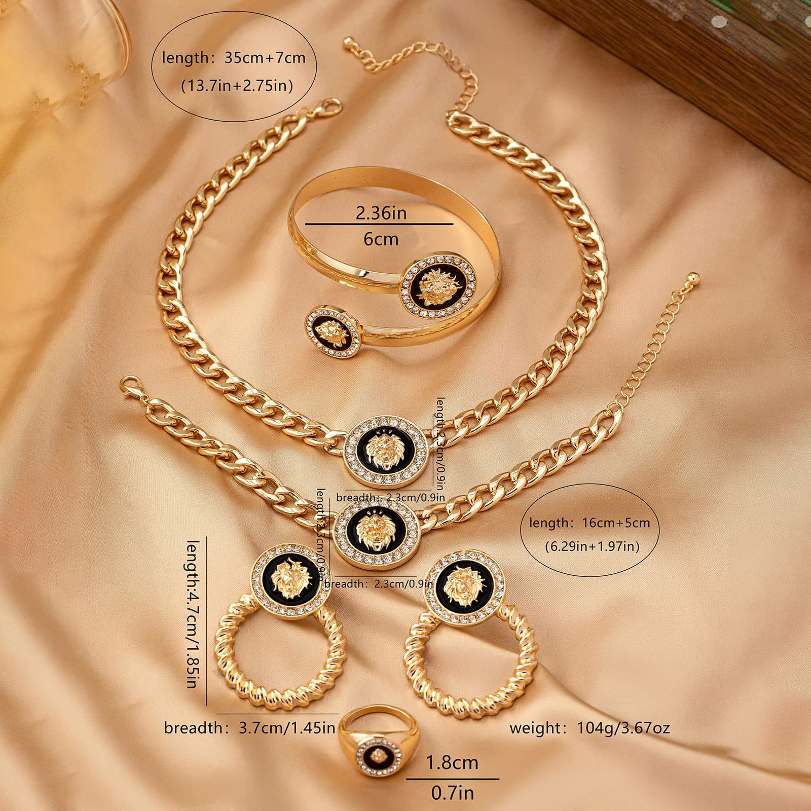 TEMU 5pcs Jewelry Set- Necklace, Earrings, Bracelet, Ring& Anklet, Party Wear For Women, Statement Birthday/anniversary Gift For Queen Wife,