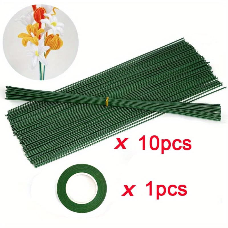 TEMU 10/20pcs Flower Stems And 1/2 Roll Floral Tape, Floral And Craft Supplies