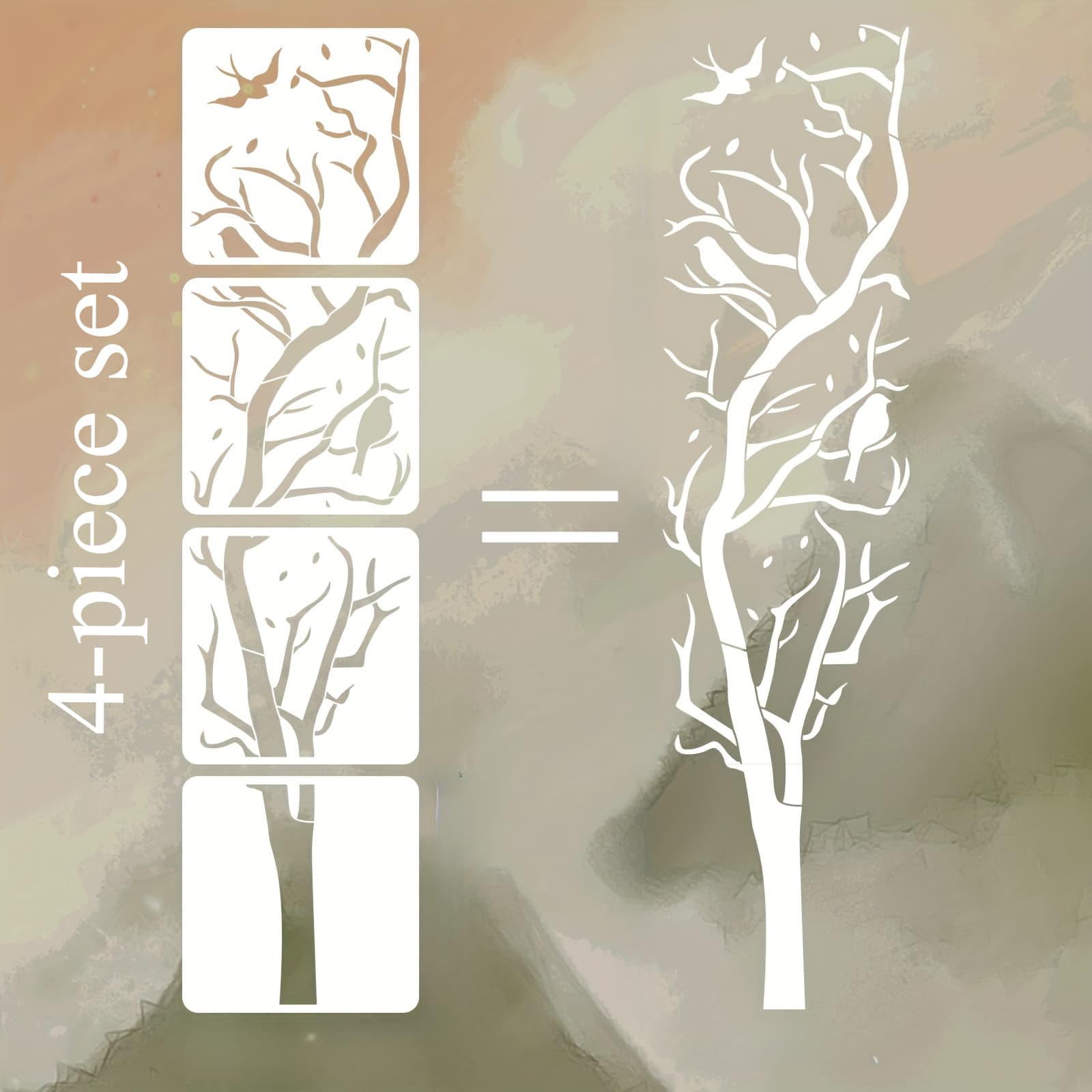 TEMU 4pcs Large Tree Pattern Stencil Set For Wall Art, Designs, Suitable For Wood, Fabric, Paper, Walls, Canvas, And Crafts On Floors