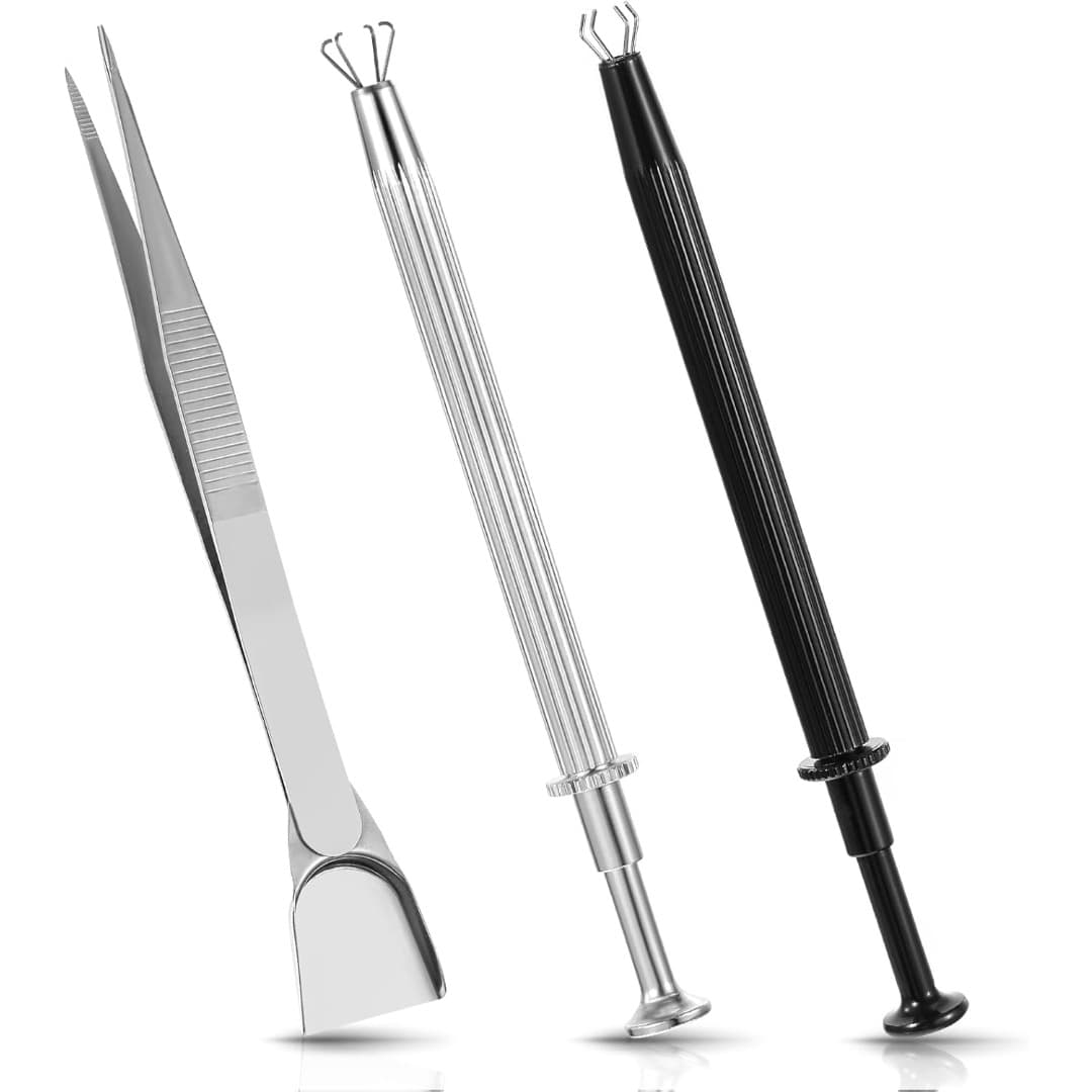 TEMU 3pcs Set Of Ball Setting Pliers, Stainless Steel Tweezers With Small Spatula, 4-claw Ball Piercing Ball Unscrewer, Jewelry Holding Tool, Suitable For Diamonds, Pearls, And Electronic Parts