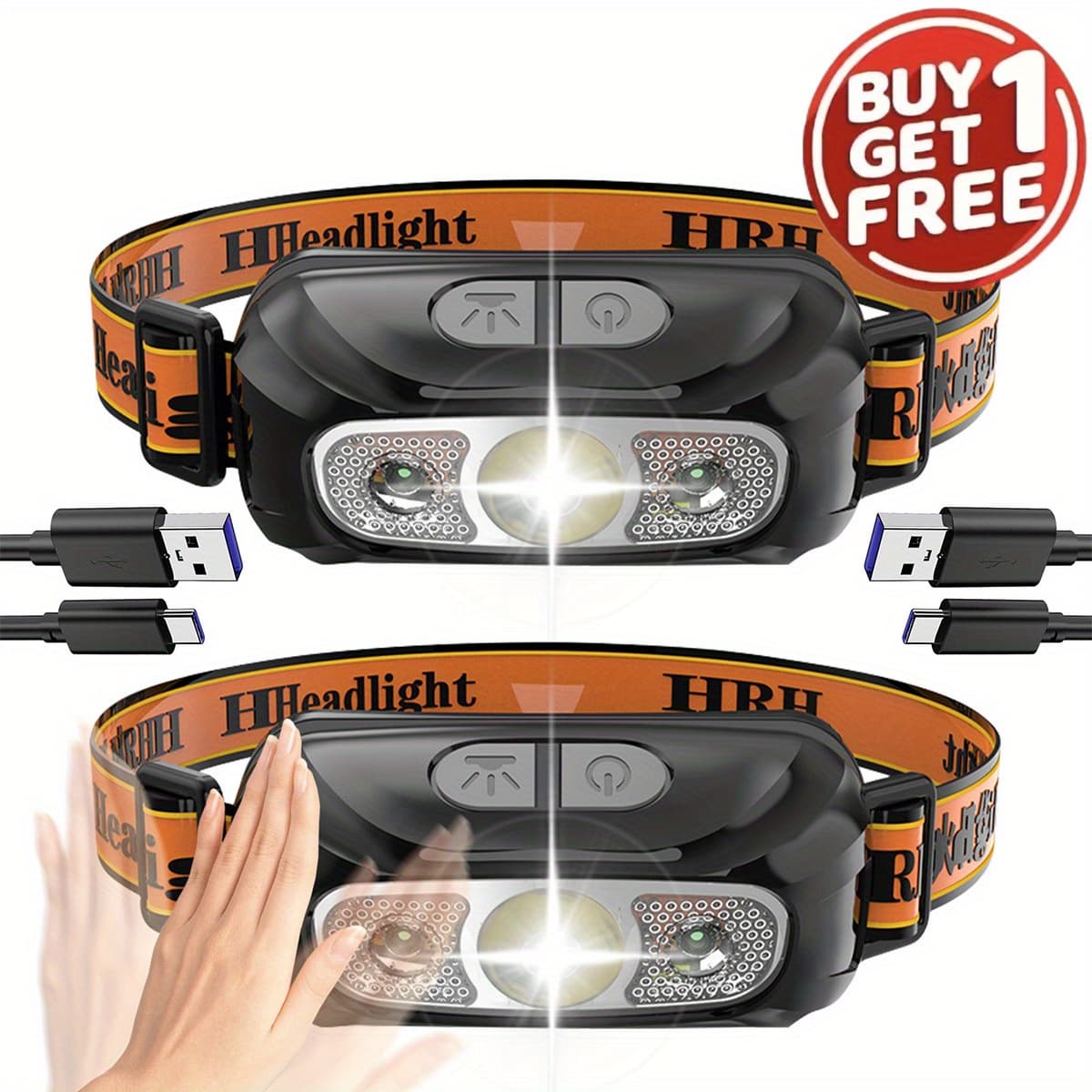 TEMU Free, Total Of 2pcs Headlight Flashlight Outdoor Usb Charging Fishing Headlight 4 Mode Headlight Flashlight For Camping, Work, Maintenance, Car Maintenance, Decoration