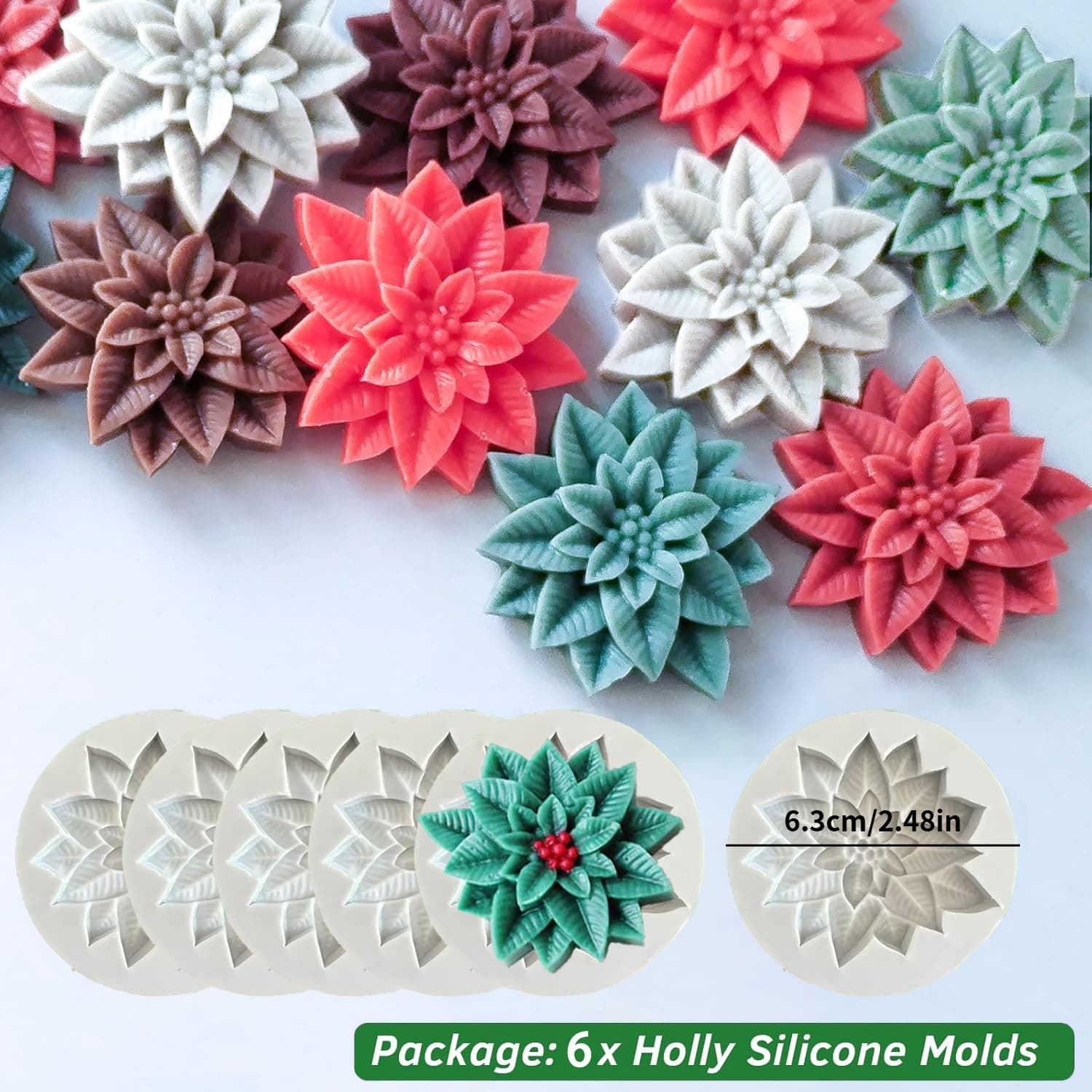 TEMU Set Of 6 Silicone Molds For Christmas Holly Leaves – Design Molds For Candles, Soap, Resin Crafts, Plaster Casting, Aromatherapy Candle Creation, And Decoration Gifts