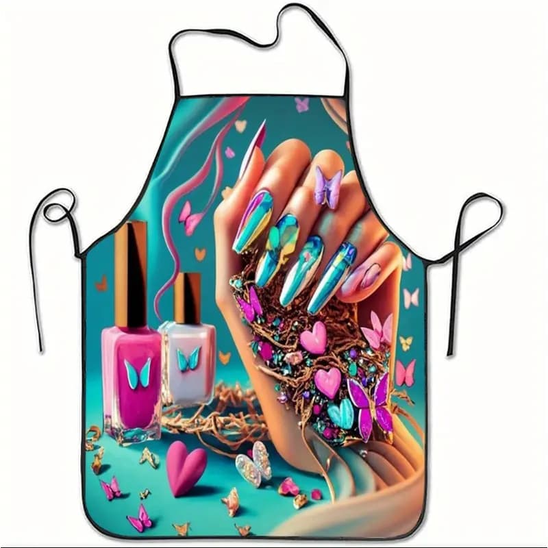 TEMU 1pc Apron With Colorful Nail Art Pattern, Suitable For Men And Women For Home Kitchen Use