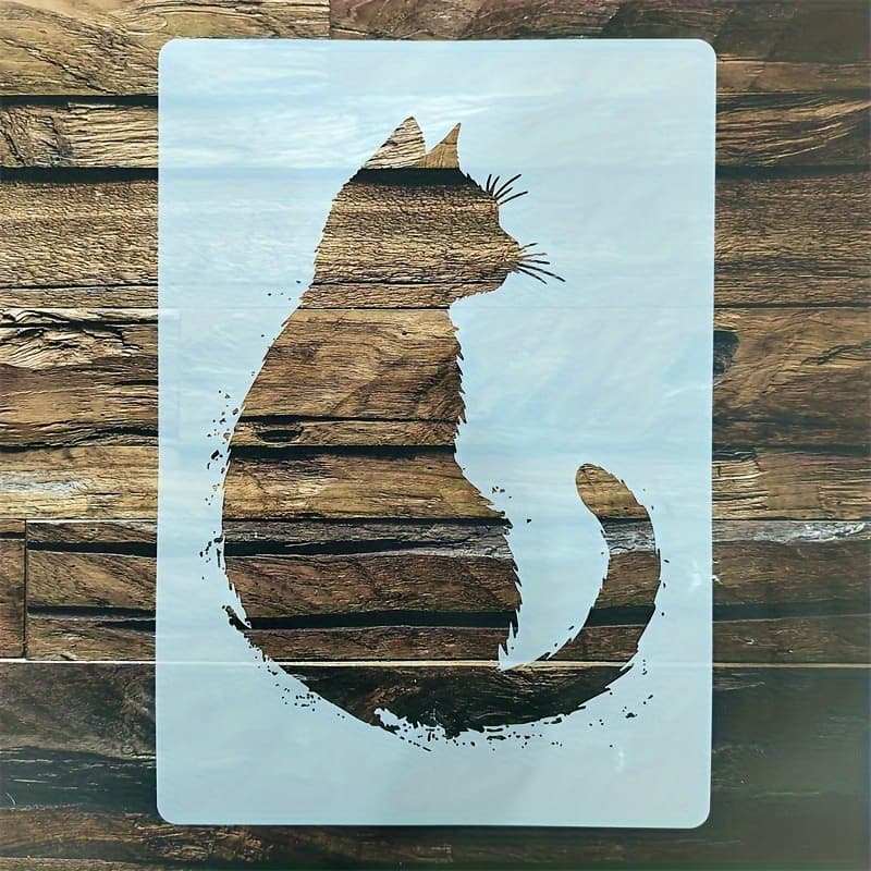 TEMU 1 Cute Cat Silhouette Stencil, Suitable For Diy Crafts, Textiles, Clothing & Furniture - Reusable Painting Template, Card Making Mold