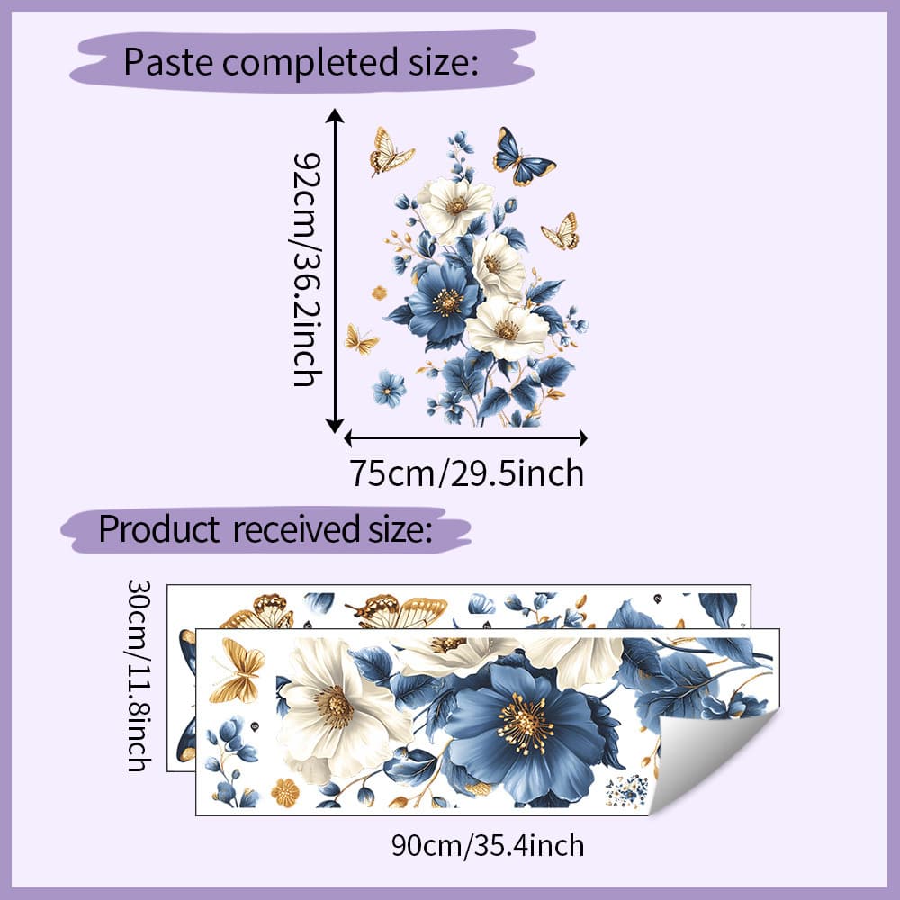 TEMU 1pc 3d Flower And Wall Stickers - Self-adhesive Removable Pvc Stickers For Bedroom, Living Room, Entrance - Decor, Blue, Golden, White For Winter, New Year