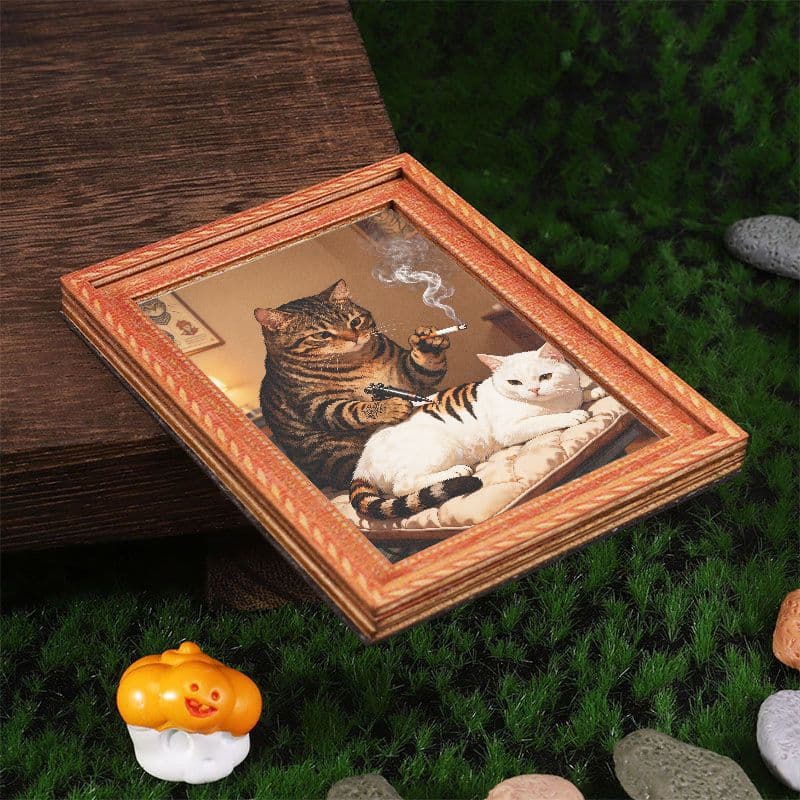 TEMU 2d Flat 1pc Mini Size Picture Frame Shaped Fridge Magnet, Printed With A Tattooing A White Cat, Fun Decorative Prop, Home And Office Decoration Fridge Magnet, Gift