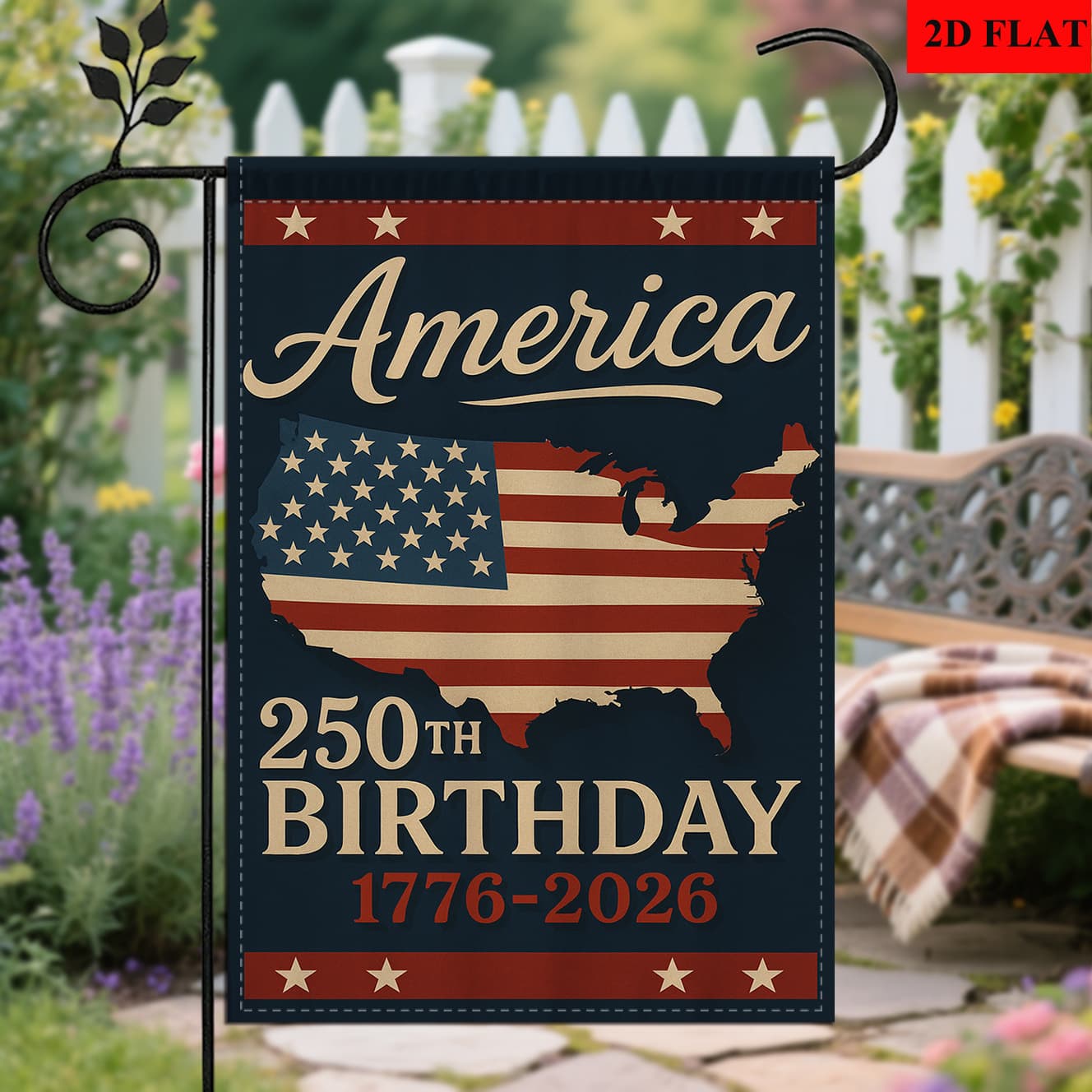 TEMU 2d Flat Double-sided Patriotic Garden Flag 12×18 Inch - Us Map & 250th Anniversary 1776-2026 Design | Durable Polyester For Indoor & Outdoor Yard Decoration. ( Machine Washed) 2d Flat.
