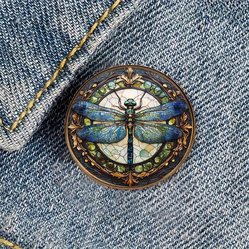 TEMU 1pc Dragonfly Alloy Resin Round Brooch Badge - Vibrant With Ornate Frame, Durable Metal Accessory For Backpacks, Hats, Clothes, Shoes & Boots Decoration, Dragonfly Jewelry
