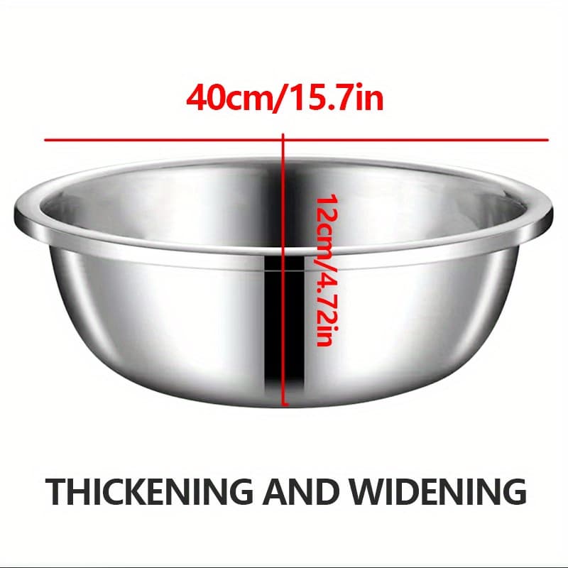 TEMU Stainless Steel Mixing Bowls Metal Mixing Bowls Extra Large Basin Salad Basin Edge Dishwasher End For Home And Commercial, Silver, Salad Bowl, Fruit And For Draining Cooked Pasta