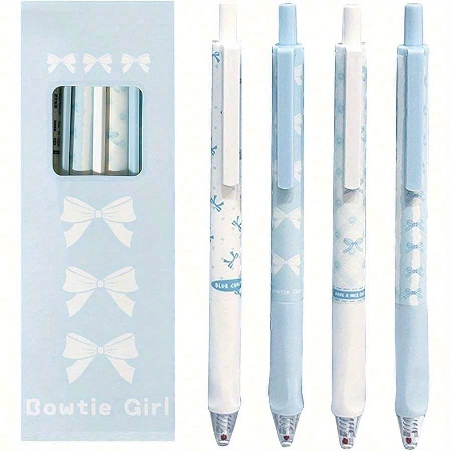 TEMU 4pcs Cute Retractable Pens Bowknot Gel Pens 0. 5mm Fine Point Black Ink Smooth Writing Pen Office School Supplies Cartoon Kawaii Pen For Women ()