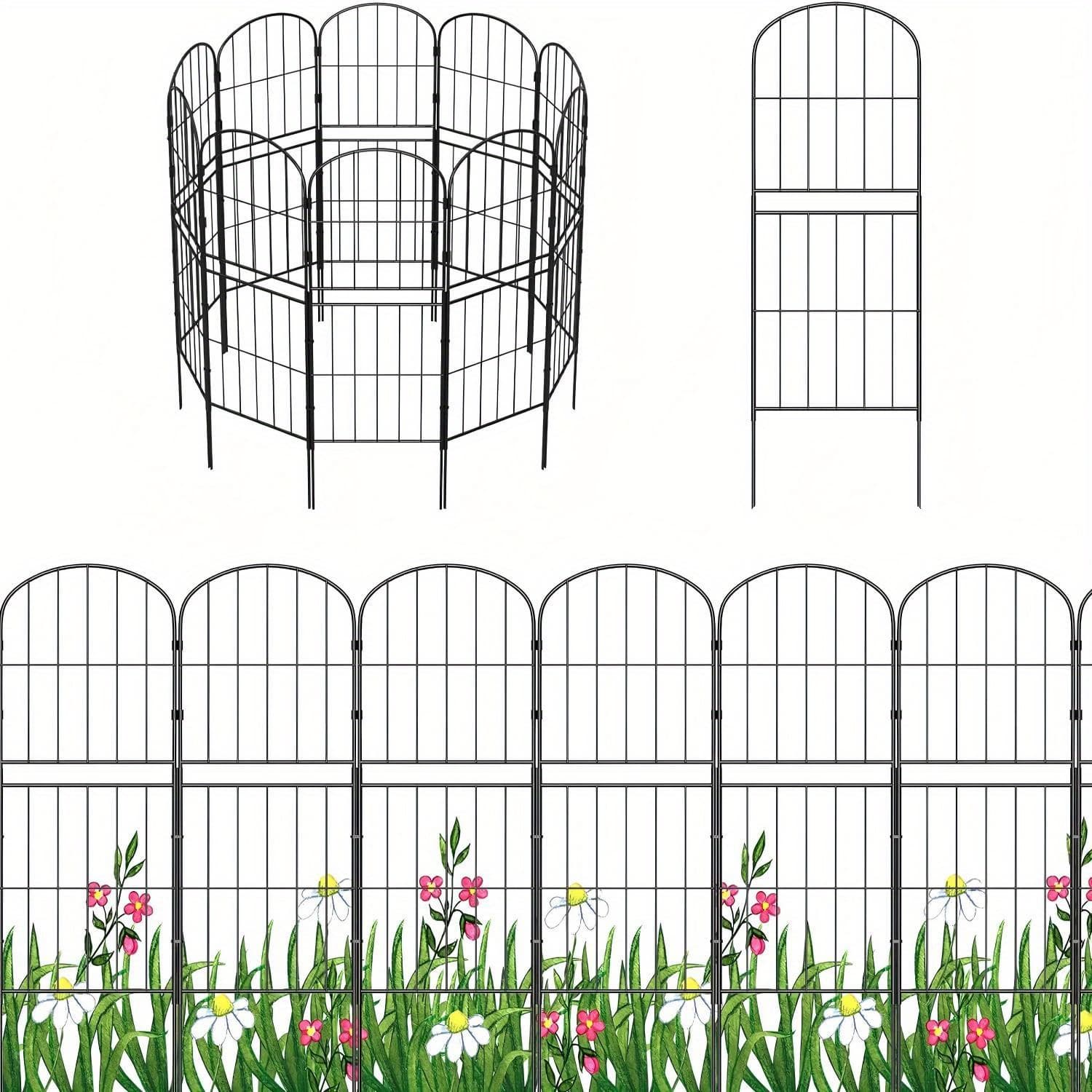 TEMU 10pcs Decorative Garden Fence Fence, 38 Inches (h) X 10.8 Feet (l) Rust-proof Metal Wire Part Edge Fence, Lace Patio Landscaping Patio Outdoor Trim, Arch