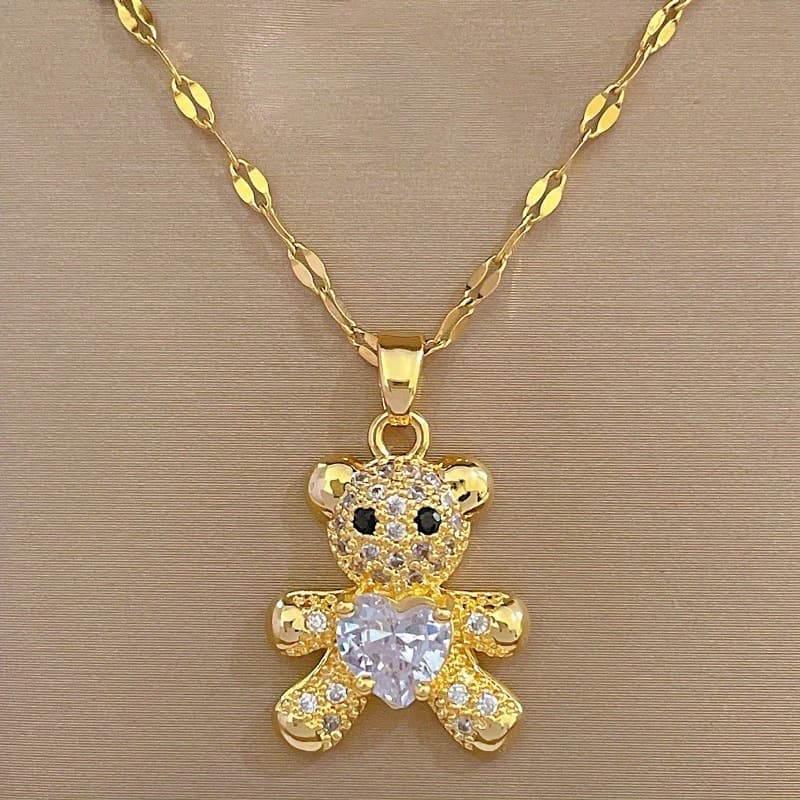 TEMU 1pc Cubic 3a Zirconia Bear Pendant Necklace, Delicate Micro- Minimalist Layering Chain, Cute Dainty Jewelry Gift For Women, Birthday, Valentine's Day, Party, Casual Attire