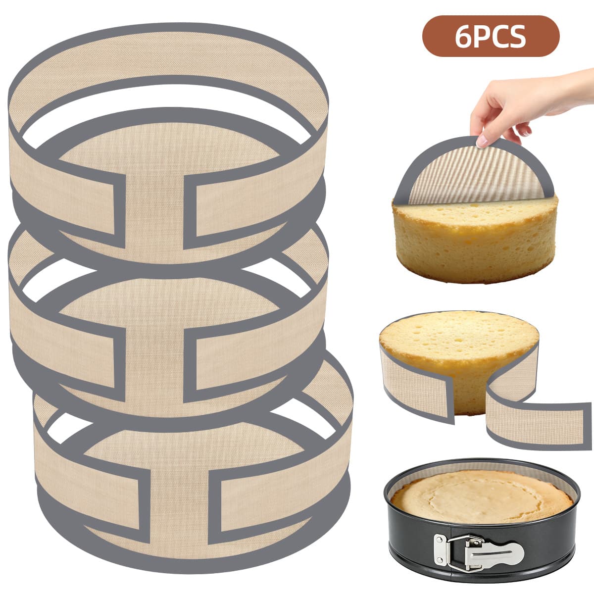 TEMU 6-pack Silicone Baking Mats For 9-inch Springform Pans| Prevents Cakes From Sticking, Easy To Clean Liners, Gray