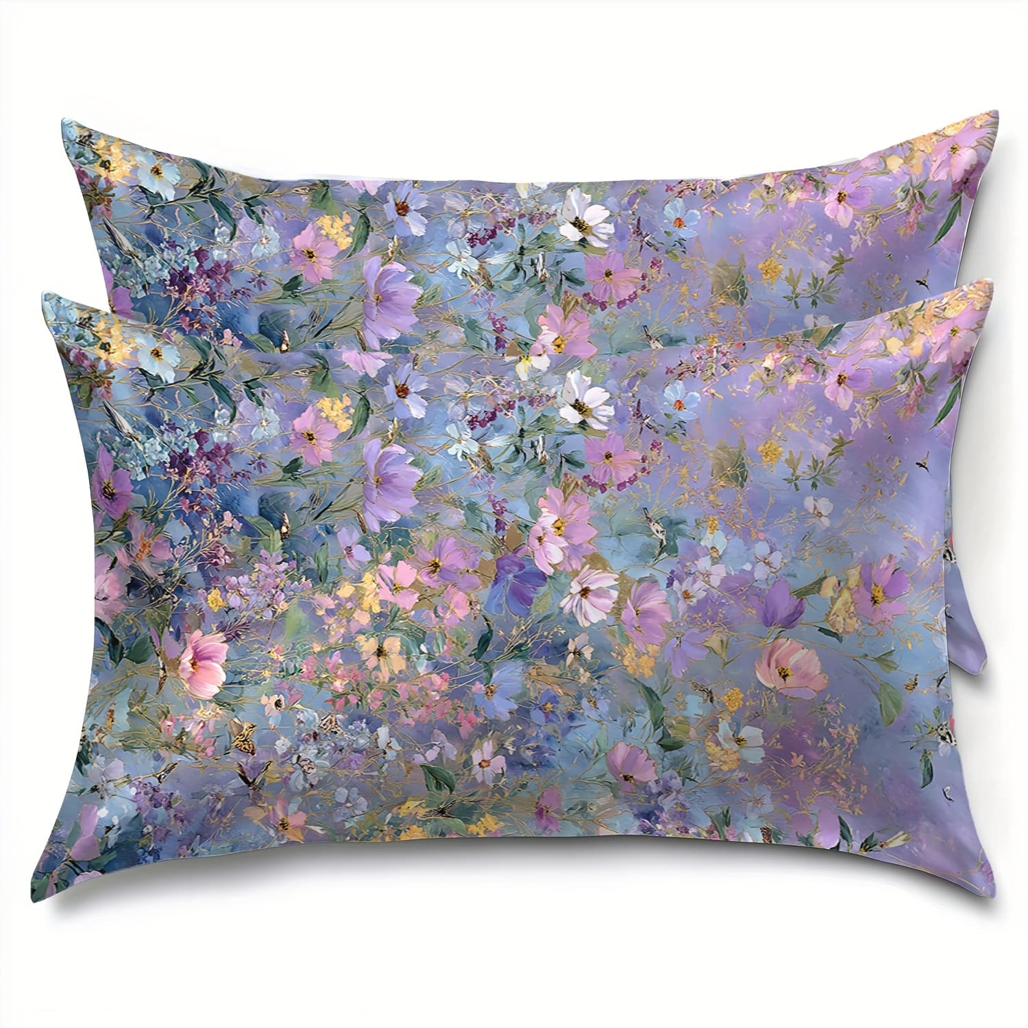 TEMU Set Of 2 Floral Pillow Covers - Soft And Stylish , Lightweight Polyester With Zipper Closure, Ideal For Home Decoration, Bed And Sofa, Hand Wash Only - Inserts Not Included, Decorative