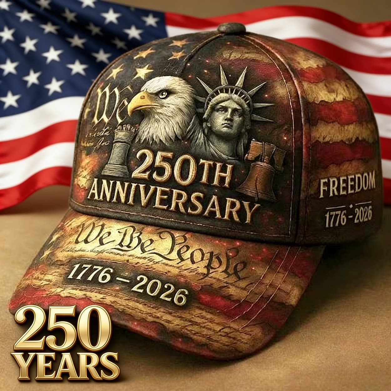 TEMU 1776-2026 American Flag Eagle Statue Statue Baseball , American 250th Annual Patriotic Baseball , American Day Commemorative , Adjustable Distressed Baseball , Holiday Accessories, Ideal Gift For