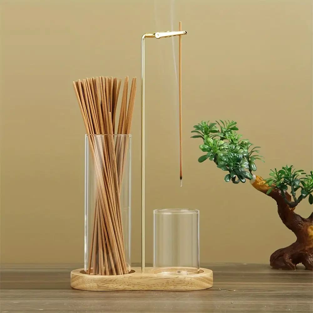 TEMU 8-shaped Incense Holder, Rubber Wood, Glass, Modern And Minimalist Sandalwood/cedar Incense Holder, Incense Holder With Clamps, Line Incense Holder