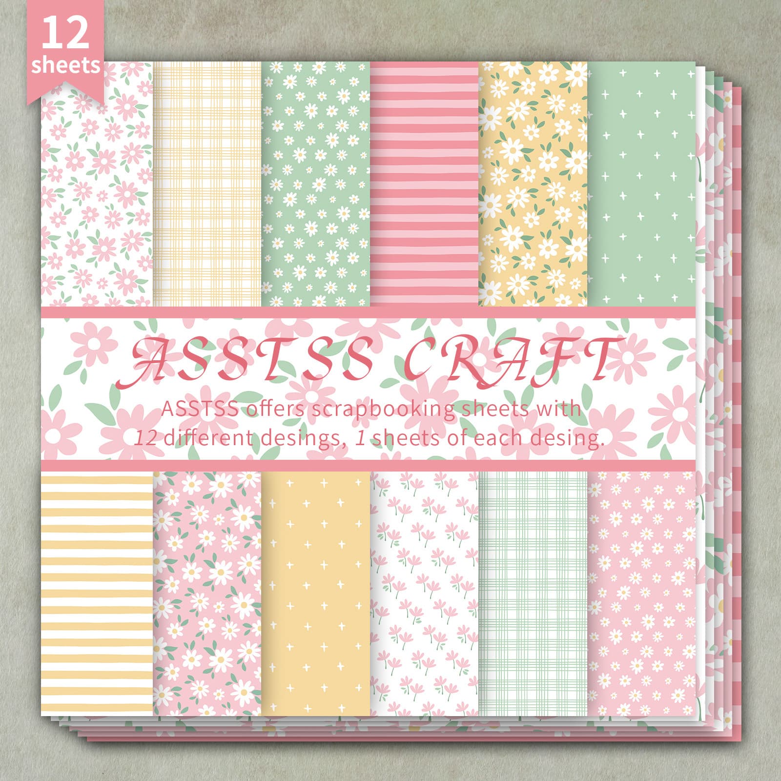TEMU 12-sheet Asstss Inches Scrapbooking Paper Pad, Spring Summer And Gentle Style Backing Paper Supplies, Heavyweight Cardstock For Journaling, Collage Art, And Crafts, Inches Pack