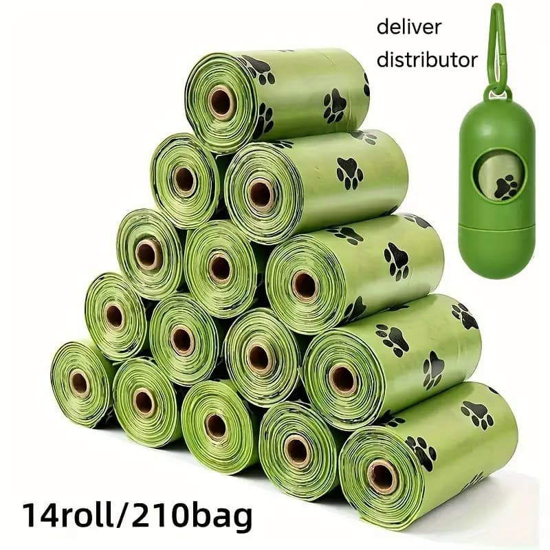 TEMU 210pcs/14 Rolls, Leak Proof And Odor Proof Thick Pet Feces Bag, With Paw Print Design- Easy To Clean, Suitable Dog Feces Management, Pet Garbage Bag Leak Proof Material, Dog Poop Bag
