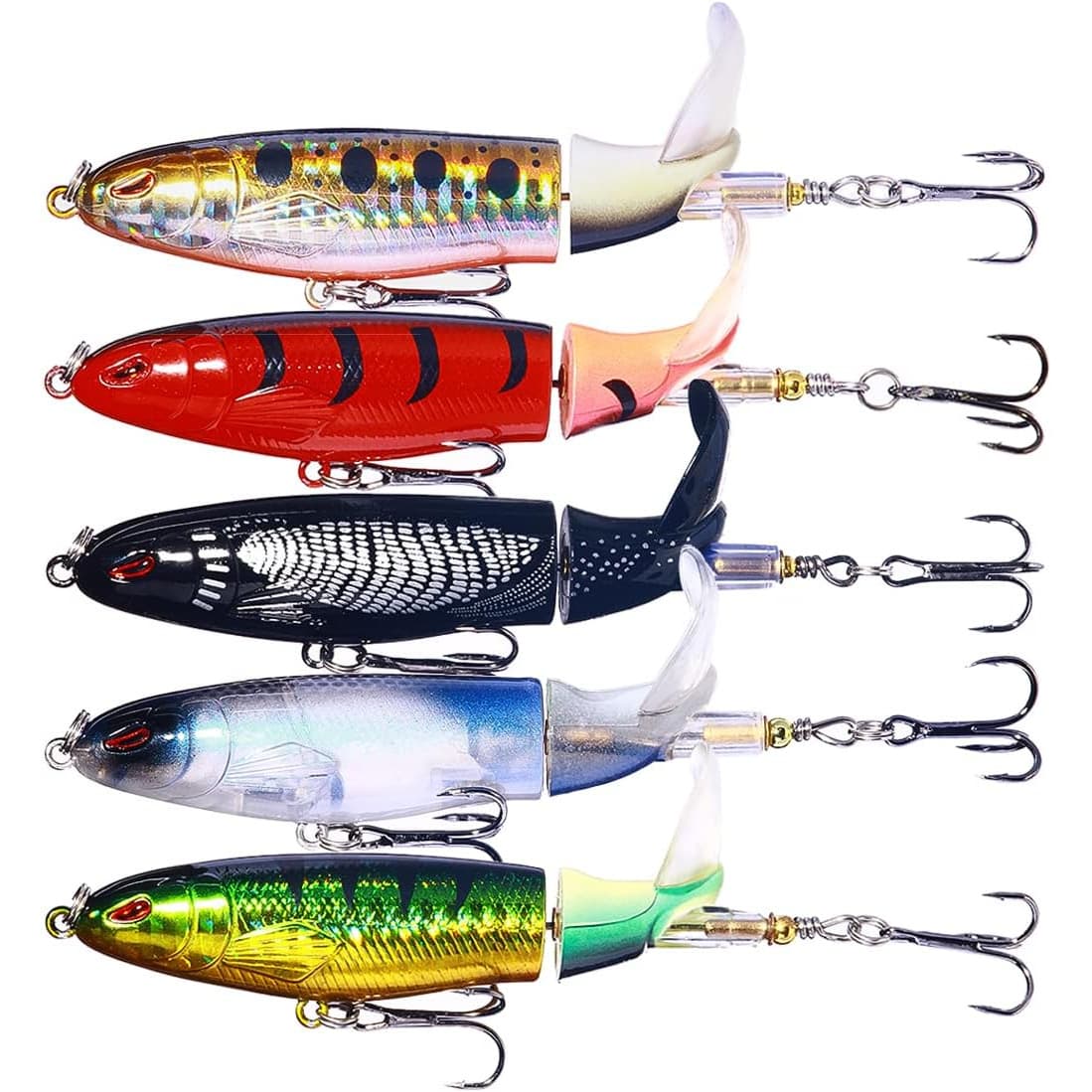 TEMU 5pcs Topwater Lures Giant Plopper Baits For Catfish Pike Perch, Floating Pencil Fishing Lures With Rotating Tail, Freshwater& Saltwater Tackle