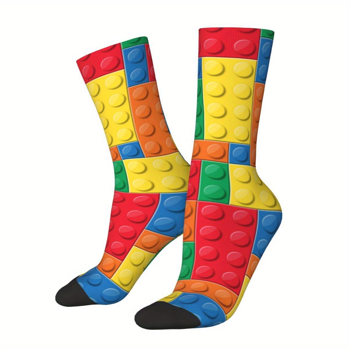 TEMU 1 Pair Of Printed Colorful Building Blocks Novelty Socks