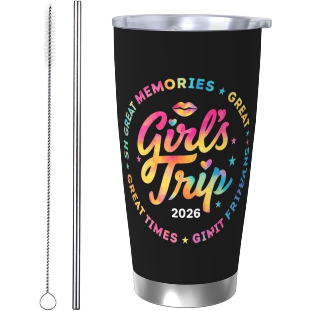 TEMU Girl's Trip 2026 Mug With Lid 20oz Tumbler Funny Christmas Gifts For Women And Men Travel Mug Cup For Coffee, Tea, Beverage