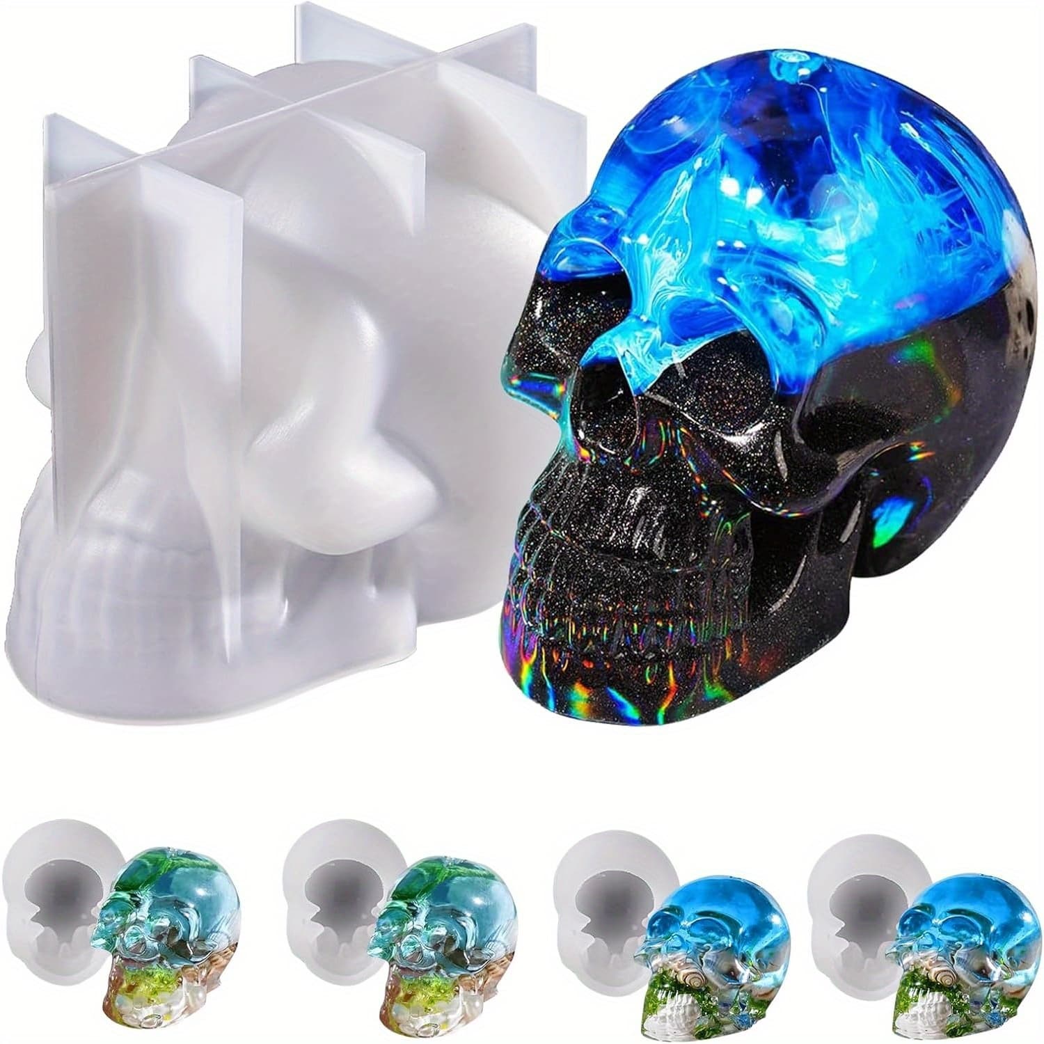 TEMU Resin Molds Silicone, 1pc Large Silicone Epoxy Molds With 4pcs Small Skeleton Epoxy Resin Molds For Resin Casting Art Crafts, Candle Making, Home Decor, Pendants, Keychains