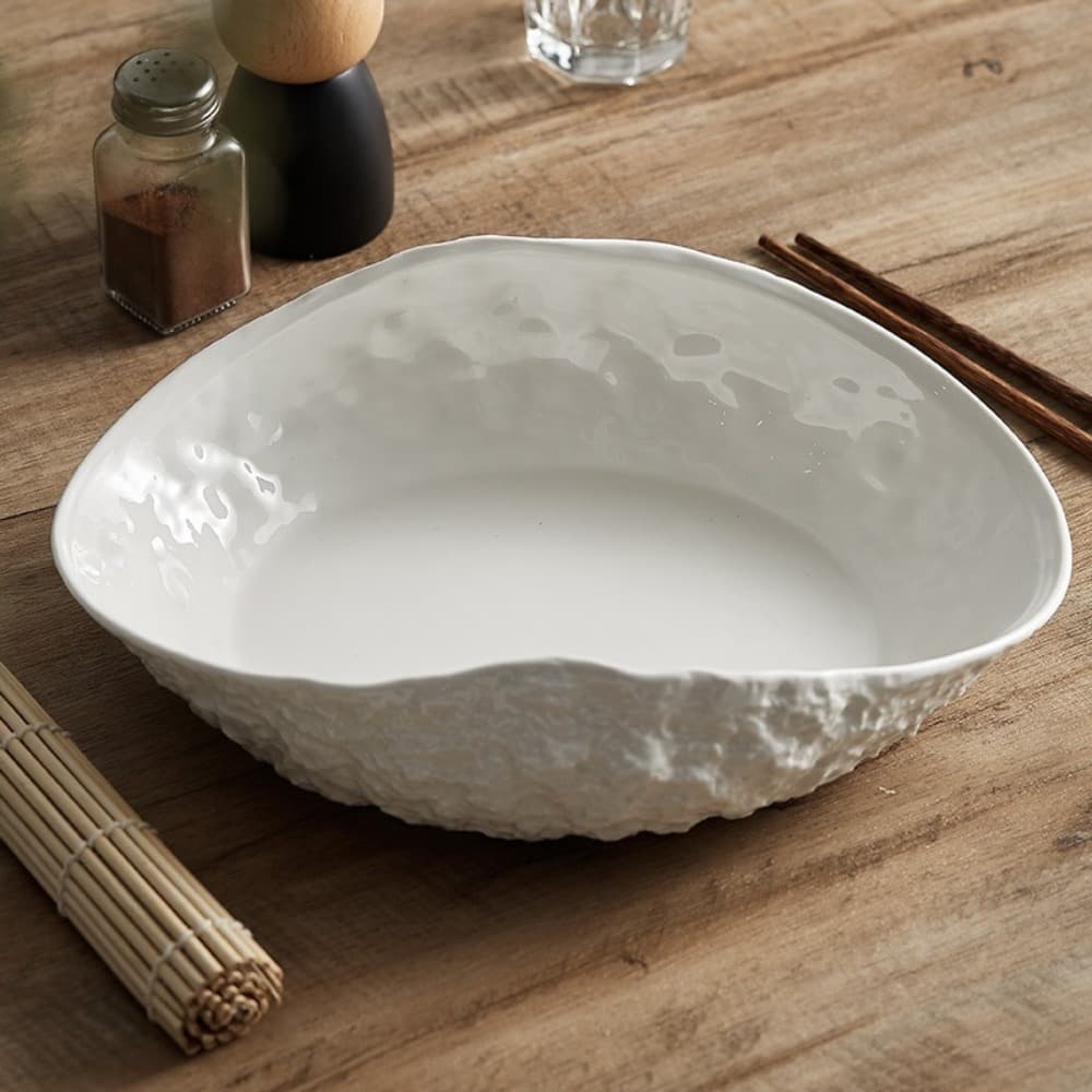 TEMU 2025 Plate With Shell And Stone Texture, High-end Oval Platter For Serving Fish, Soup, Pasta, Ideal For Home Dining And Tableware