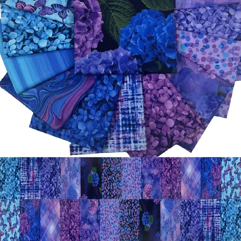 TEMU 40pcs Blue-purple Floral Pre-cut Fabric - 6.5x50cm (2.55x19.7in) Sewing Fabric Bundle Suitable For Diy Quilting, Doll Making, Bag Decoration & Home Crafts - Hand Wash Only, For Beginners &