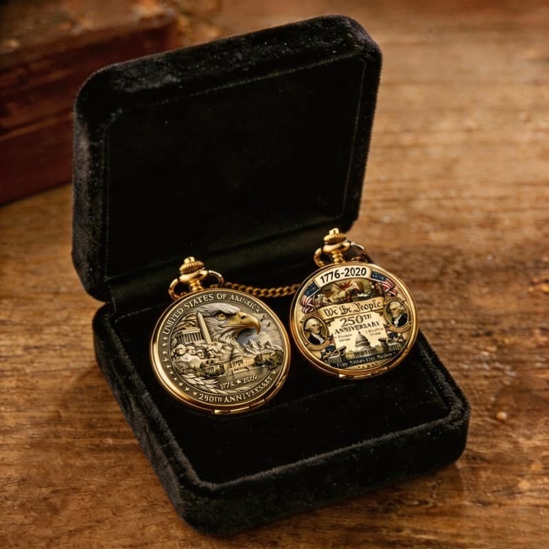 TEMU Set Of 2: 1776-2026 250th Anniversary Commemorative Pocket Watches - Movement Suitable For Fashion, Vintage Collectible Pocket With Chronograph, Historical Gift For Collectors