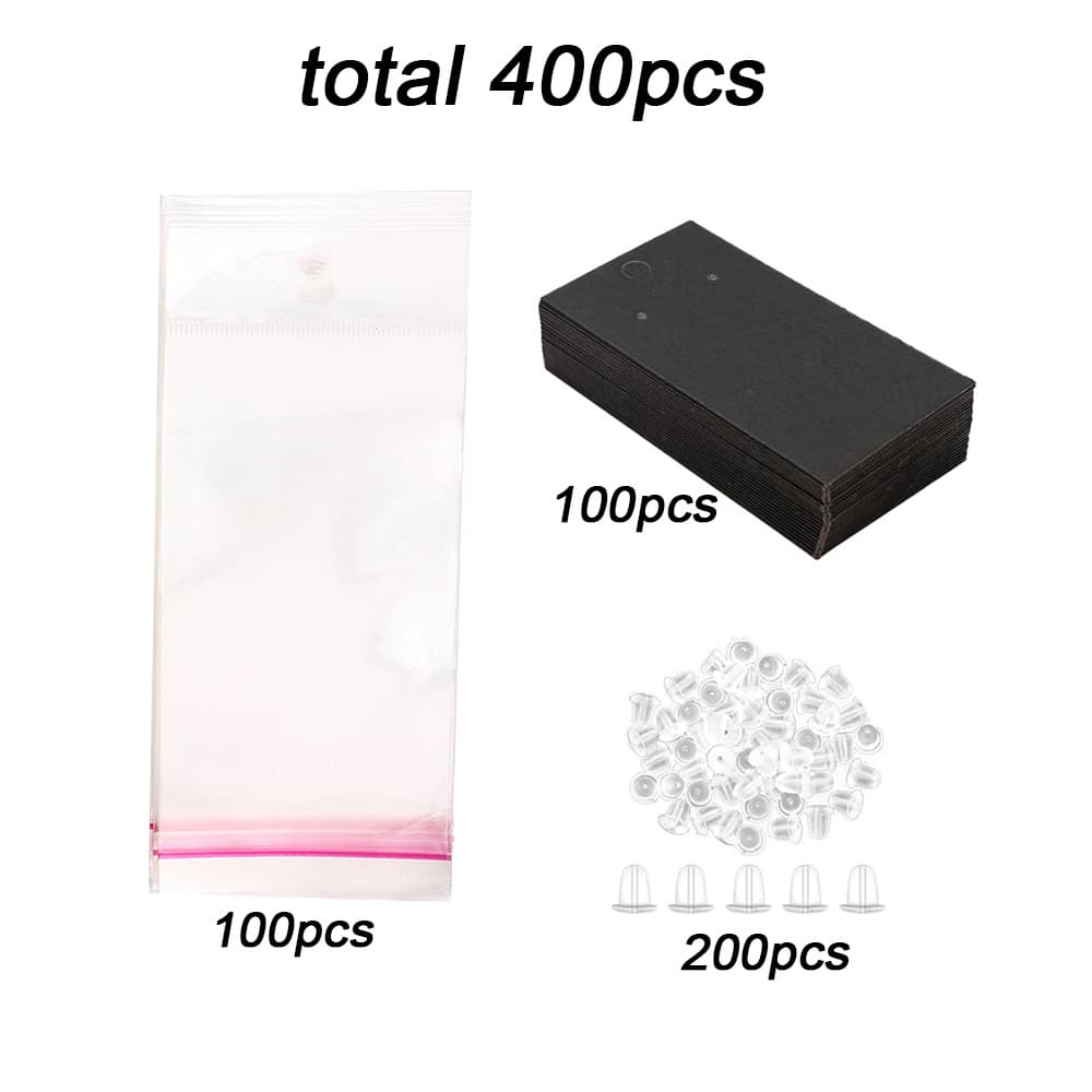 TEMU 400pcs Earring Packaging Set - 100pcs Package Bags, 100pcs Paper Cards & 200pcs Ear Stoppers - For Small Business Earring Display & Packaging Supplies Diy Gift Material