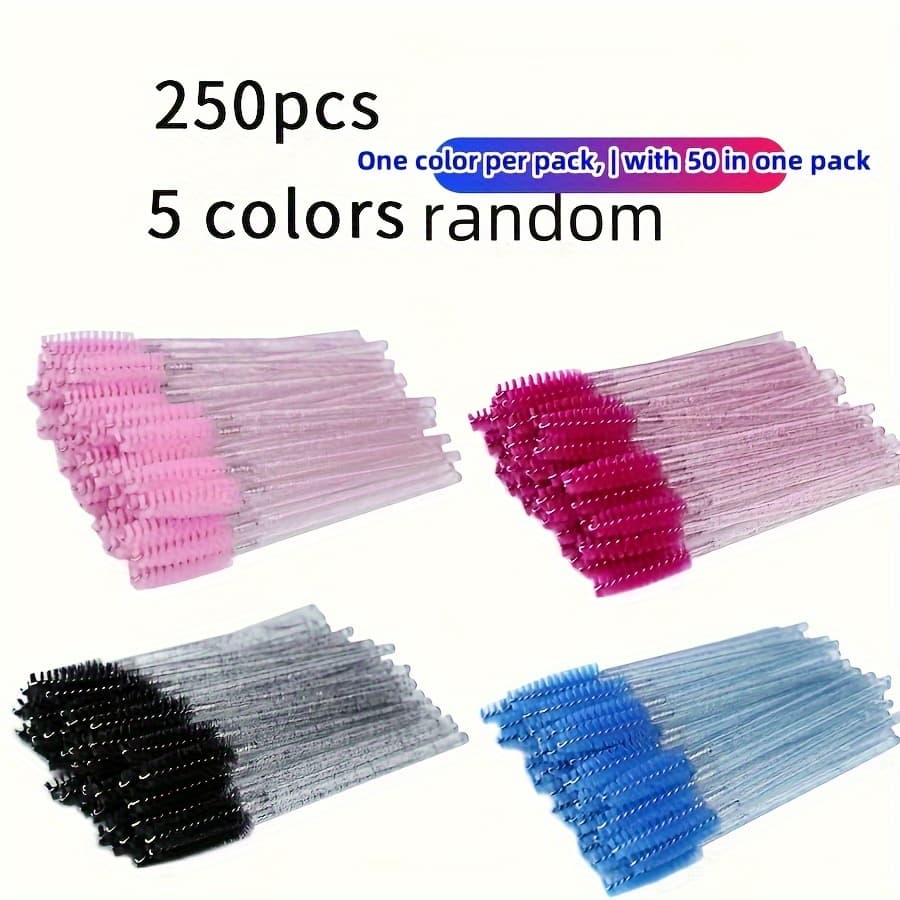 TEMU 250pcs, 5 Colors Of Disposable Eyelash Wands, Brushes For Eyelash Extensions, Spoolie Eyebrow And Eyeliner Makeup Set Random Colors