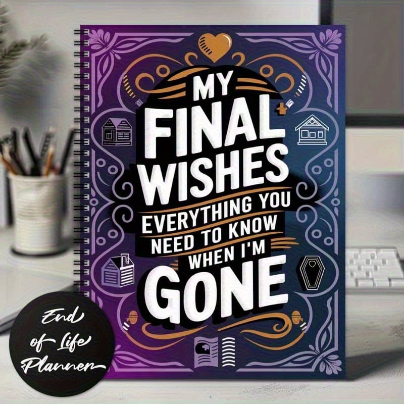 TEMU Wishes: To I'm Gone - Planning & Will Organizer, Spiral Bound Durable Paper Purple And Golden Cover, Funeral Arrangements Plans Adult Estate Organ