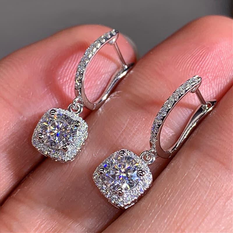 TEMU 2026 New 2ct Sparkling Earrings 925 Silver Inlaid, Shiny And Elegant Women's Fashion Accessories, Perfect Creative Gift For Christmas & Special Occasions