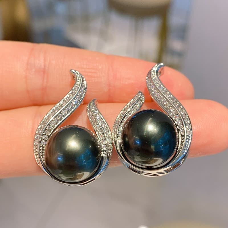 TEMU Inlay Black Synthetic Zirconia Teardrop Shaped Earrings For Women Vacation Parties Elegant Banquets Jewelry Accessories Anniversary Gifts