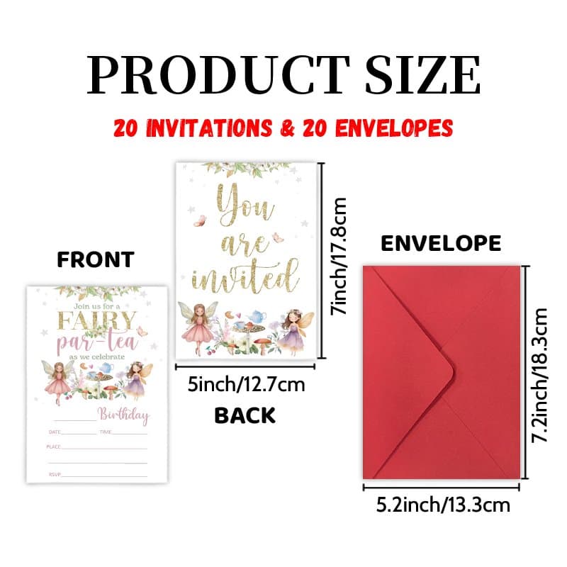 TEMU Upgraded Thick Paper, High-quality Printing. Invitation Letters With 20 Cards And 20 Envelopes, A Fairy Princess Celebration - Milestone Birthday Party Cards