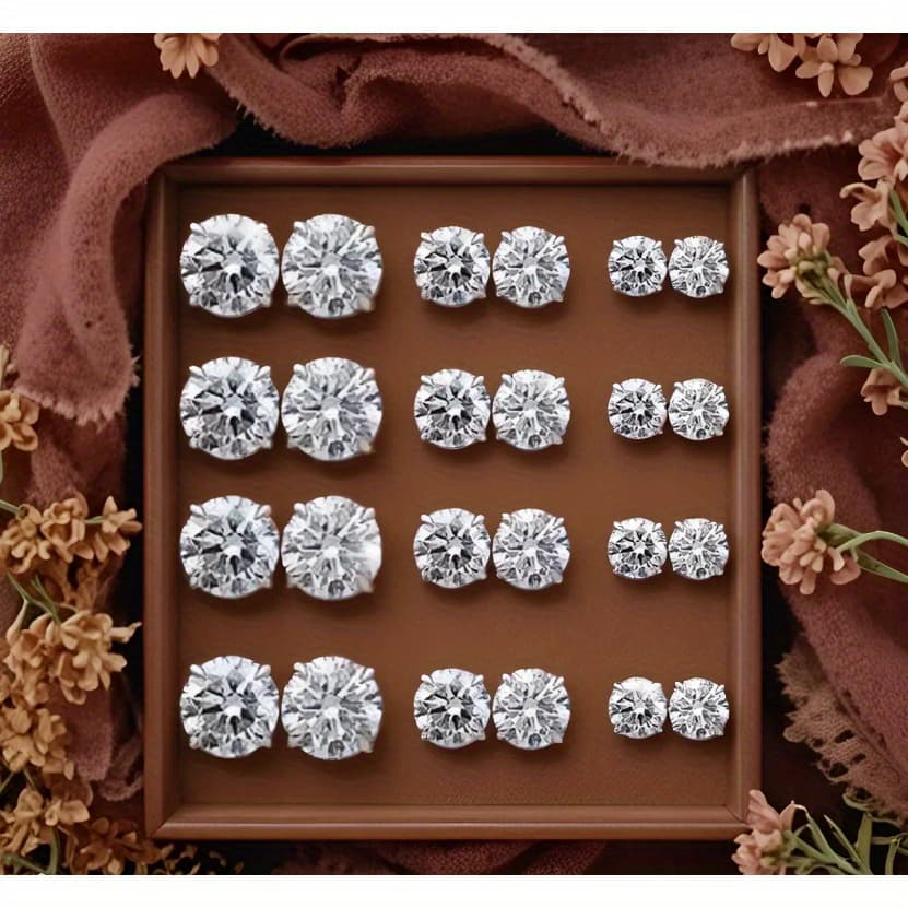 TEMU 12 Pairs Of Stainless Steel Stud Earrings, With Easy And Elegant Zirconia Earrings, Are Suitable For The Highlight Moments Of Parties And Daily Wear, Showcasing Exquisite Charm